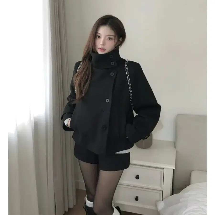 에이블리 블랙 숏 코트 일반 안감