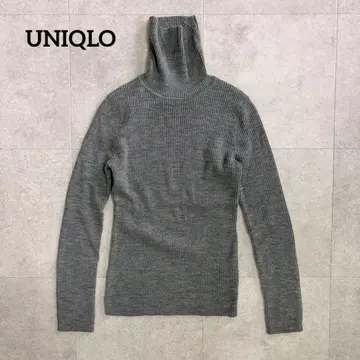 유니클로 터틀넥 니트 울 100% 리브 그레이 울 마크
