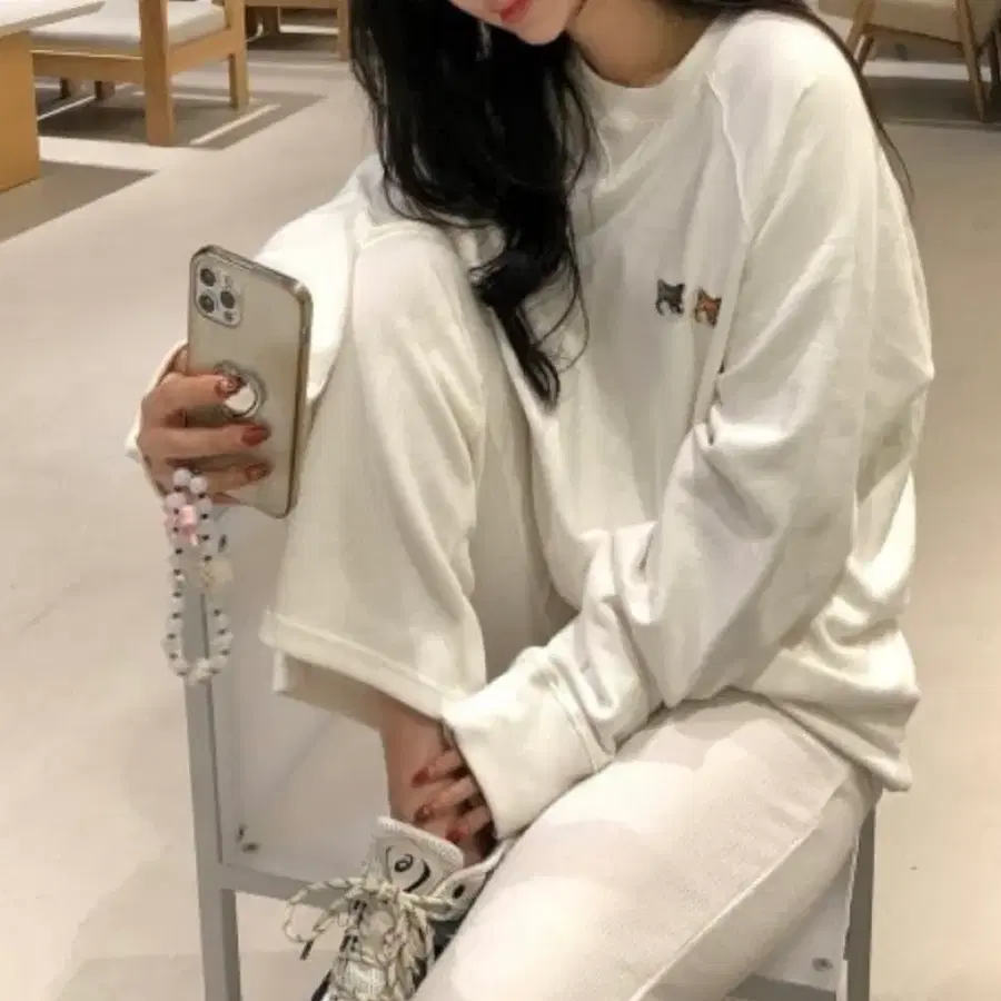 메종키츠네 더블 폭스 맨투맨 화이트 S 정품