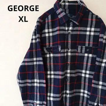 USA 구제 GEORGE 긴팔 플란넬 셔츠 체크 네이비 레드 XL
