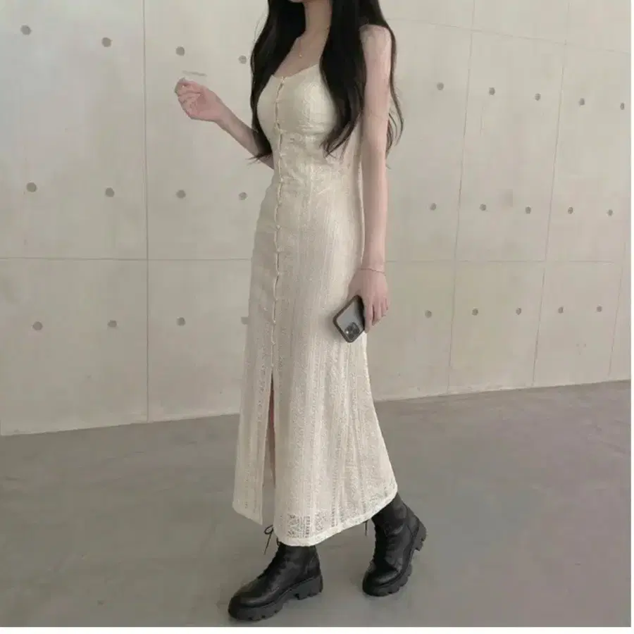로맨틱 레이스 슬릿 뷔스티에 롱원피스