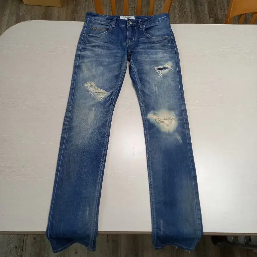 28 WASH & WASH Kor 데미지워싱 스판 슬림일자 리페어진 28-991