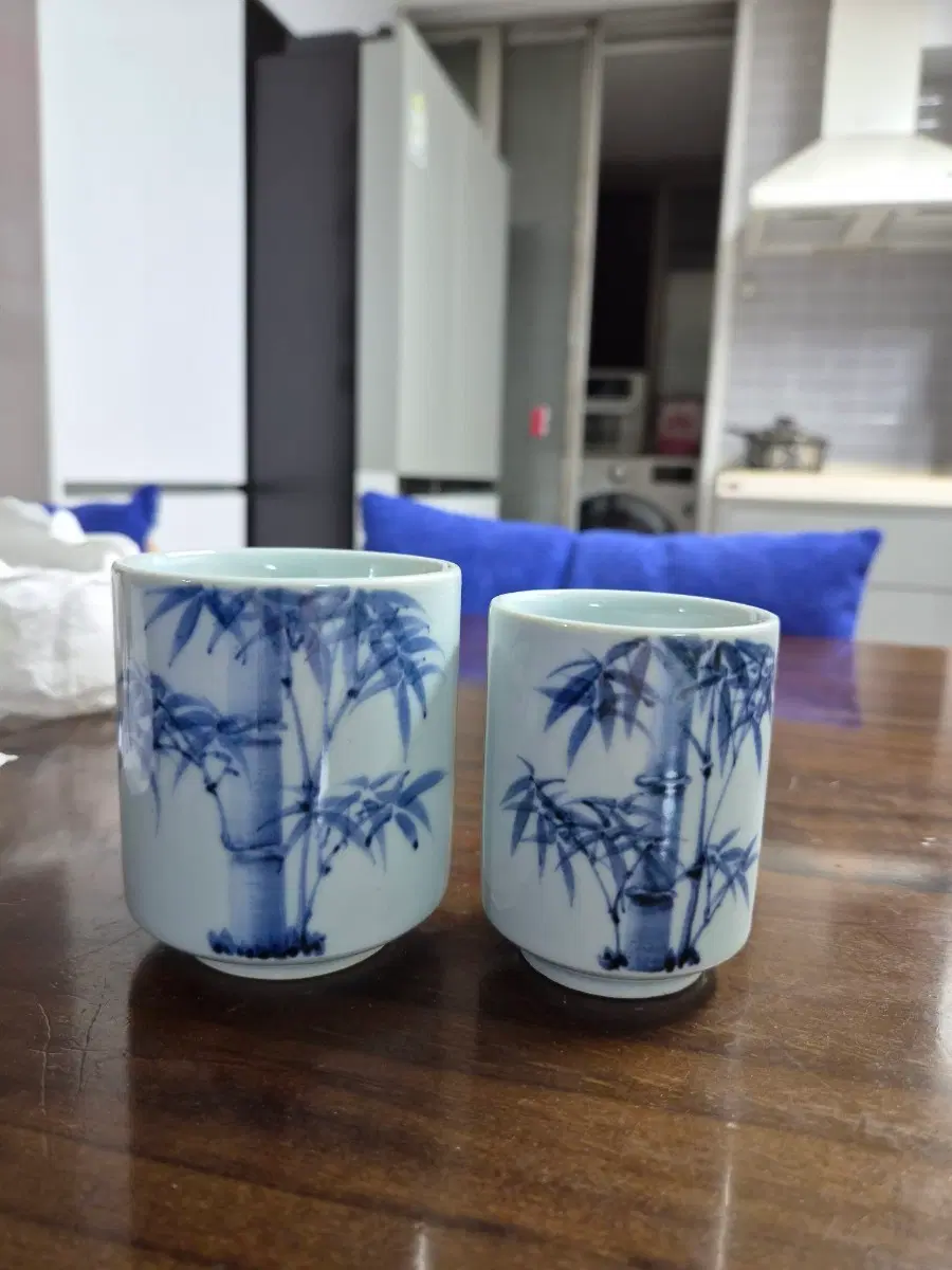 백자 청화 풍죽문 부부 잔 2점,안동오요 작품