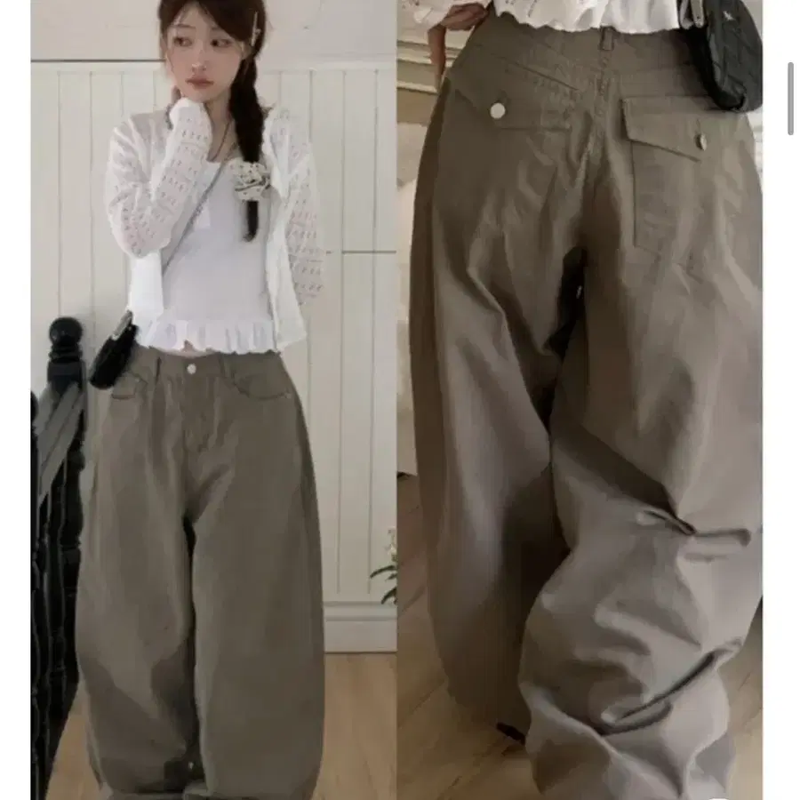 에이블리 보통의날 키쿠에 볼륨 뒷포켓 빈티지 코튼 메가 와이드 벌룬 롱팬츠 S