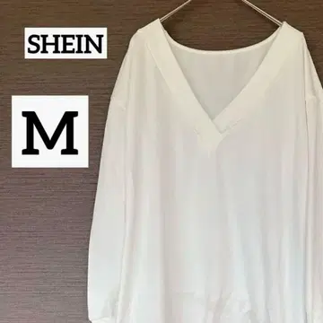 SHEIN [ M ] 화이트 V넥 긴팔 상의 니트 얇은 소재 심플