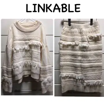 린카블 울 혼방 프린지 니트 스웨터 스커트 셋업 38