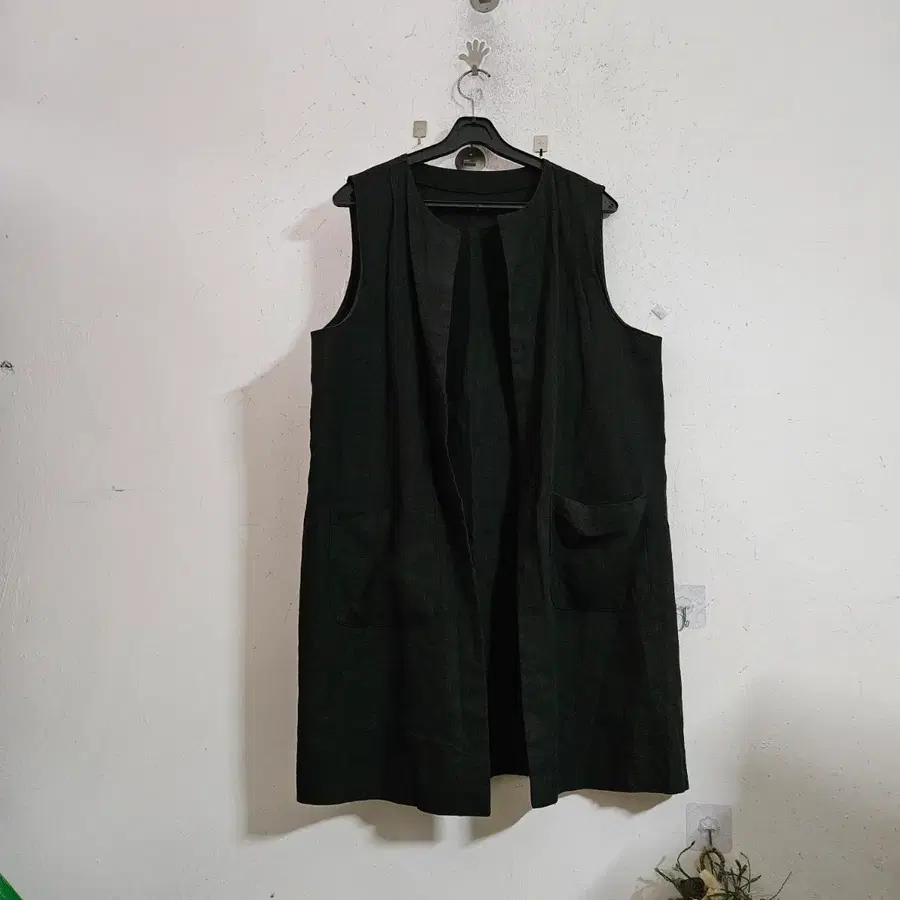 무지 민소매 롱 조끼 검정