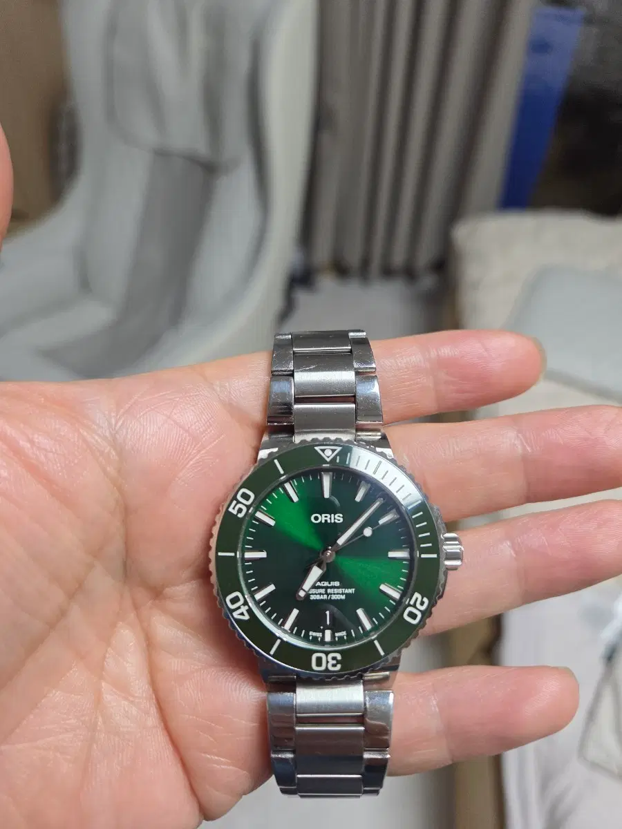 오리스 39.5 mm 애커스 그린 다이버 시계