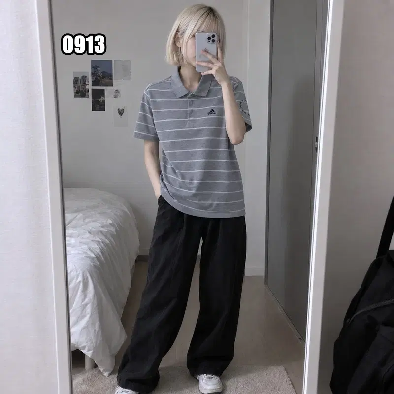 M 아디다스 스트라이프 반팔 카라티