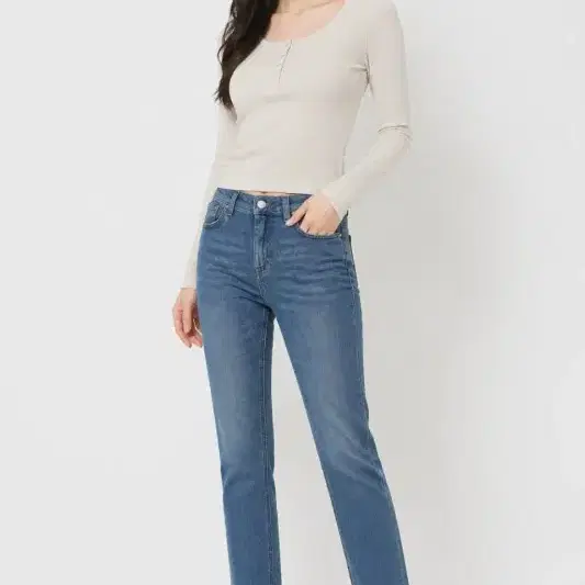 여25-26/토템 중청 슬림 스트레이트 데님 팬츠
