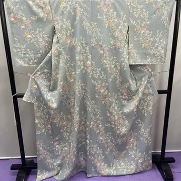 Y8408 그레이 매실 국화 코몬 기모노 순수 실크 미사용품
