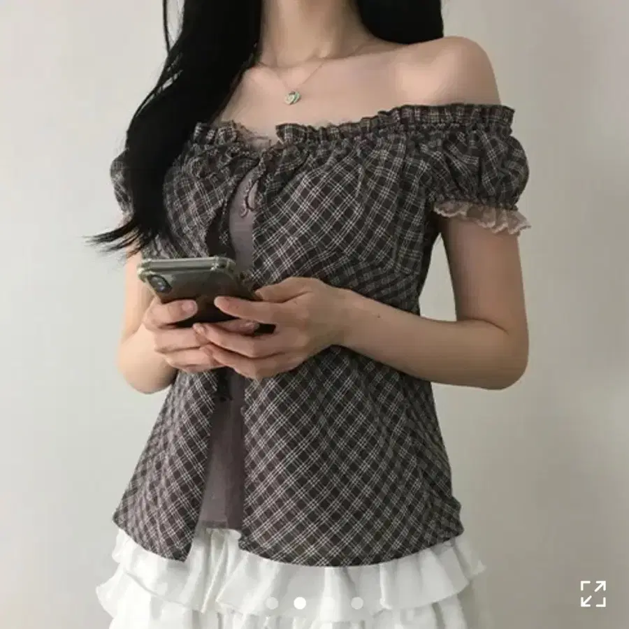 에이블리 체크 레이어드 블라우스