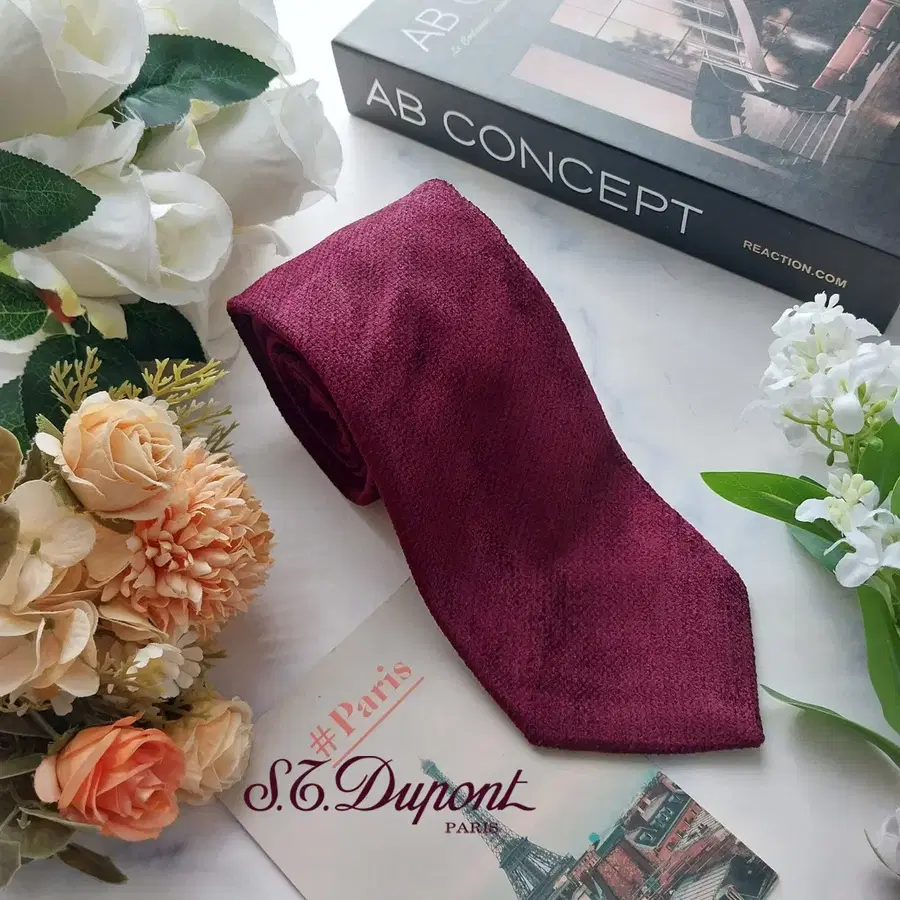 S.T. DUPONT 에스.티. 듀퐁 실크 혼방 버건디 텍스처 넥타이 9.3cm S~A+등급 k3692