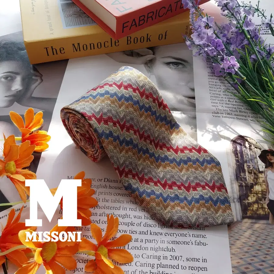 MISSONI 미쏘니 실크 멀티컬러 지그재그 패턴 넥타이 9.5cm A+등급 K3704