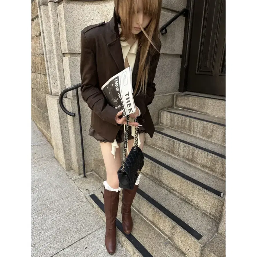 RASE LE SOL 자켓 빈티지 브라운 브러시드 수트 재킷
