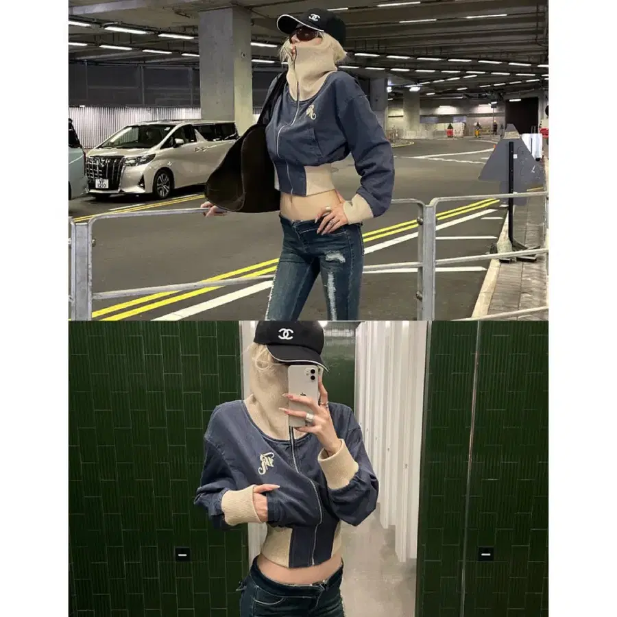 RASE LE SOL 자켓 아메리칸 레트로 니트 패치워크 슬림핏 숏 집업 재킷