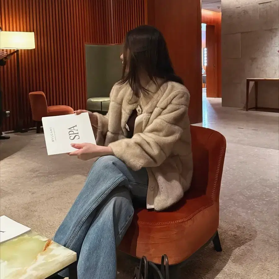 더로랑 메종설레 럭스 호리젠탈 레더 폭스 퍼자켓 팔로미노베이지 S사이즈