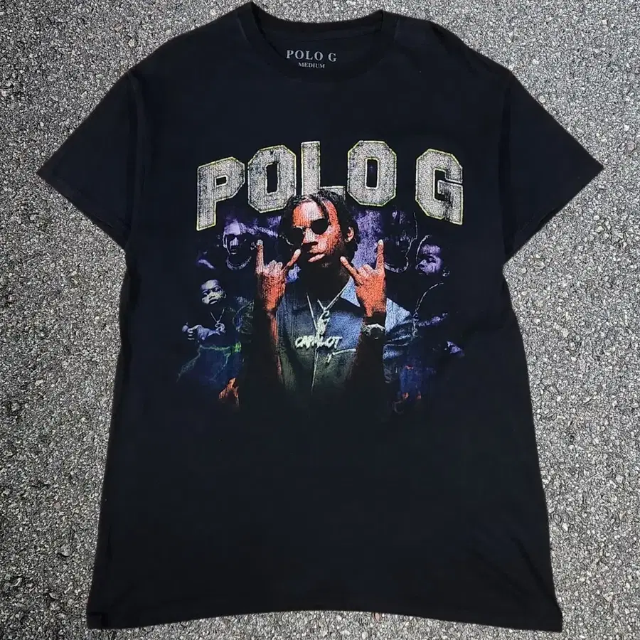 폴로 지 Polo G 'CAPALOT' 빈티지 힙합 랩 블랙 티셔츠 M