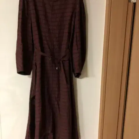 한섬 시스템 언발 체크 벌룬벨티드 드레스 원피스 결혼식 하객룩 올드머니룩