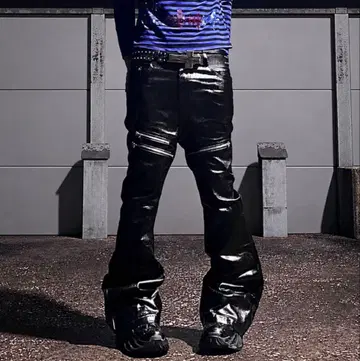 [ SWAG ] 코팅 블랙 플레어 팬츠 opium Y2K