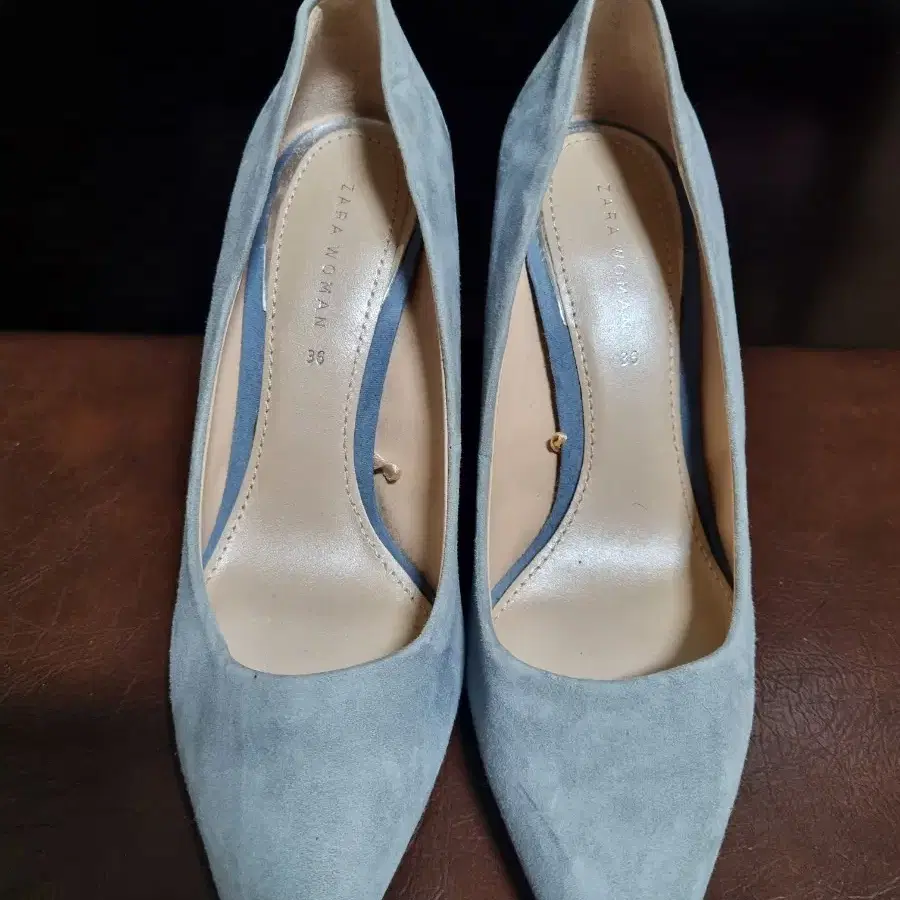 ZARA 가죽 하이힐 블루그레이 36 235mm