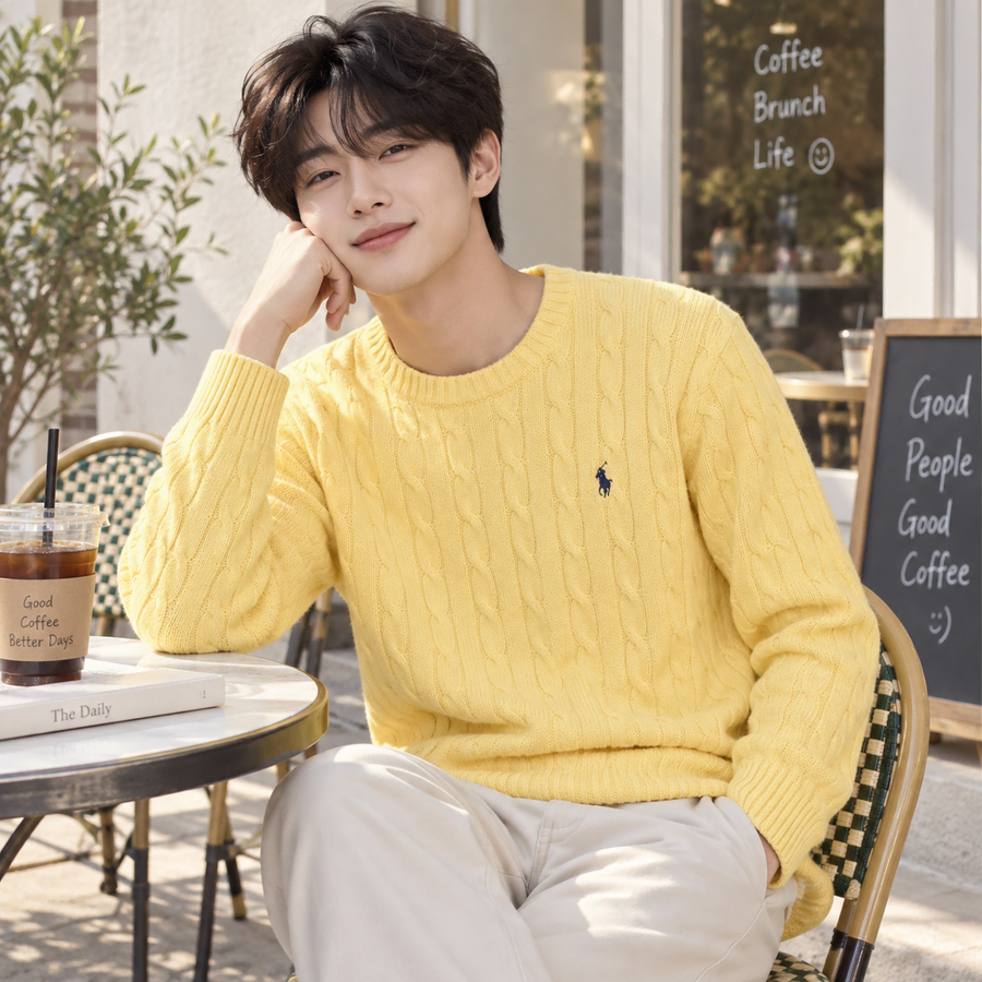 남성L/ 폴로랄프로렌 케이블 라운드니트YE 10-8