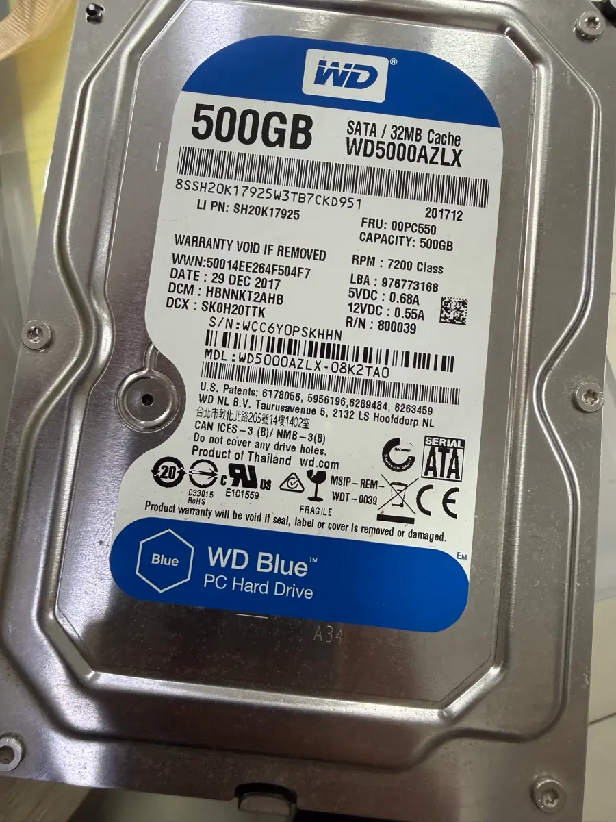 WD 블루 500GB HDD PC 하드디스크