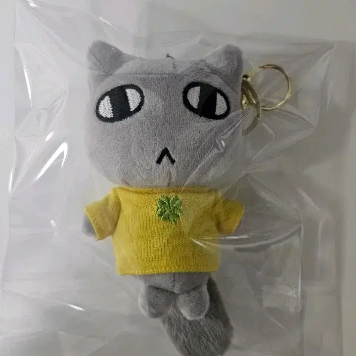 회색 고양이 인형 키링 옐로우 의상