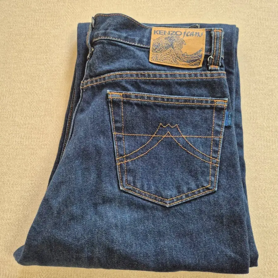 90s KENZO JEANS 켄조 진 호쿠사이 파도 가죽패치 빈티지 데님