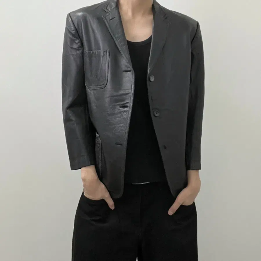 vtg 빈티지 블랙 양가죽 블레이저 자켓 M