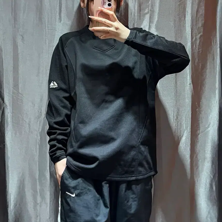 S MAJESTIC 마제스틱 에슬레틱 블랙 와플 롱슬리브