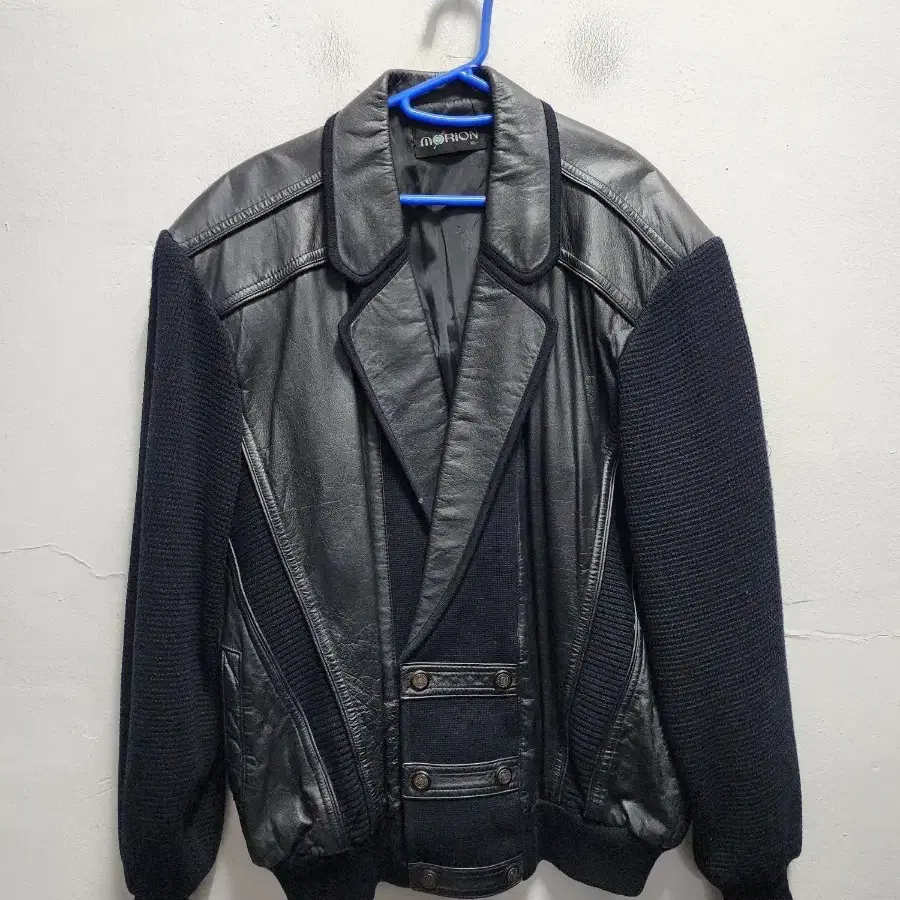 90s MORION 소가죽 & 니트 하이브리드 자켓