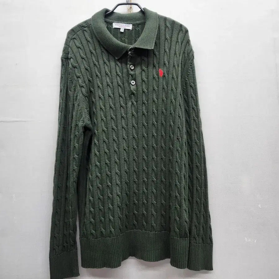 유에스폴로(U.S폴로) 로고 꽈배기 카라 니트 2XL(XL)