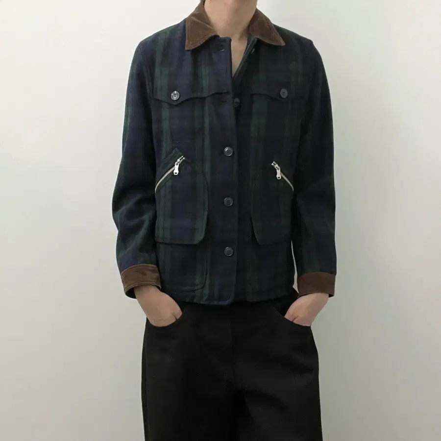 타케오 키쿠치 타탄 체크 울 자켓