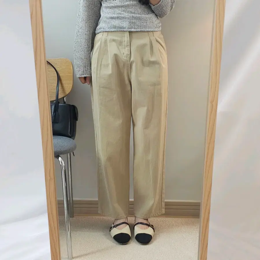 (S)MORPHIN 여성 핀턱 와이드 면바지 베이지 F10W5069
