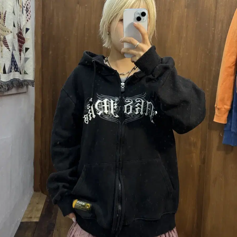 아카데믹스 00s Y2K 빅로고 약기모 후드집업 자켓 h569