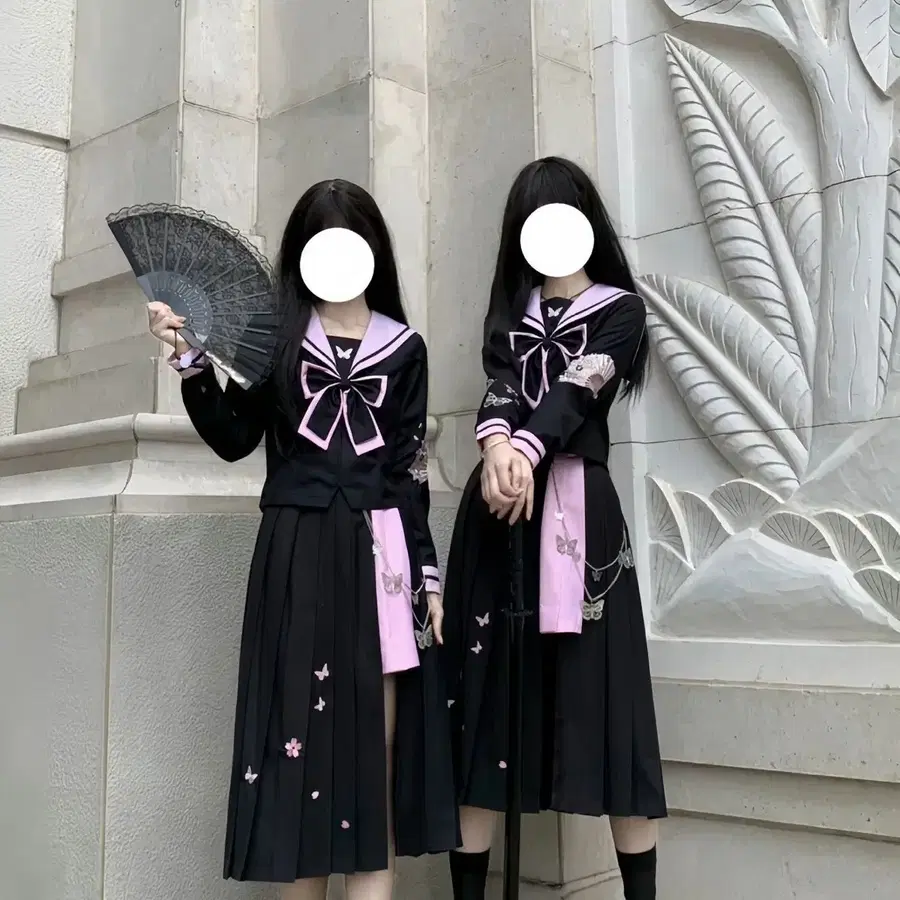세라복 나비 셔츠+리본+치마 자수 세트