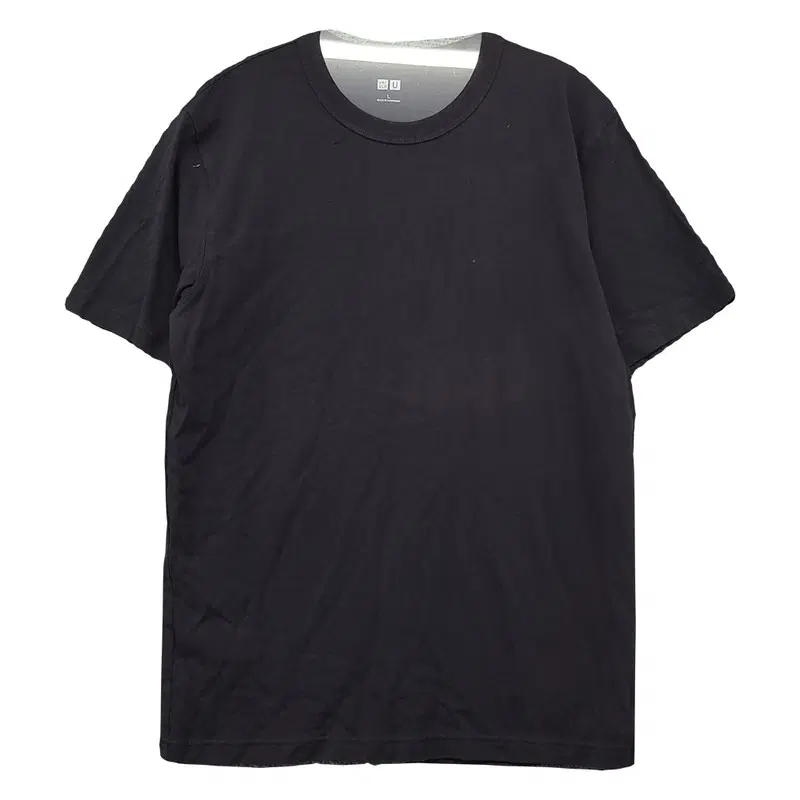 유니클로 블랙 코튼 100% 미니멀 베이직 라운드 반팔티 L