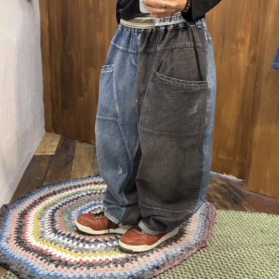 빈티지 밴딩 투톤 배색 데님팬츠 h583