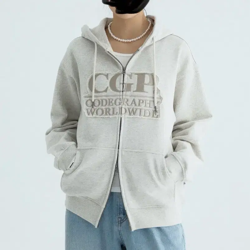 코드그라피 스퀘어로고 데미지 후드집업 M (미개봉)