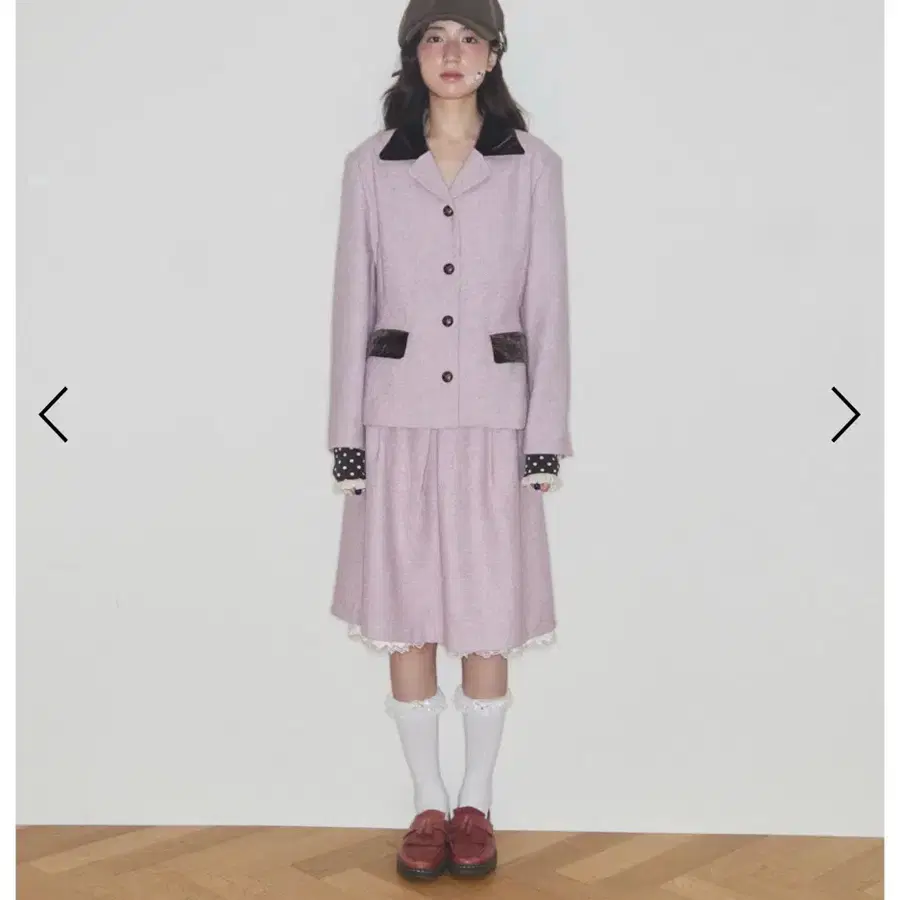 샤키리 셋업세트 (자켓+치마) VELVET DOT COLLAR WOOL