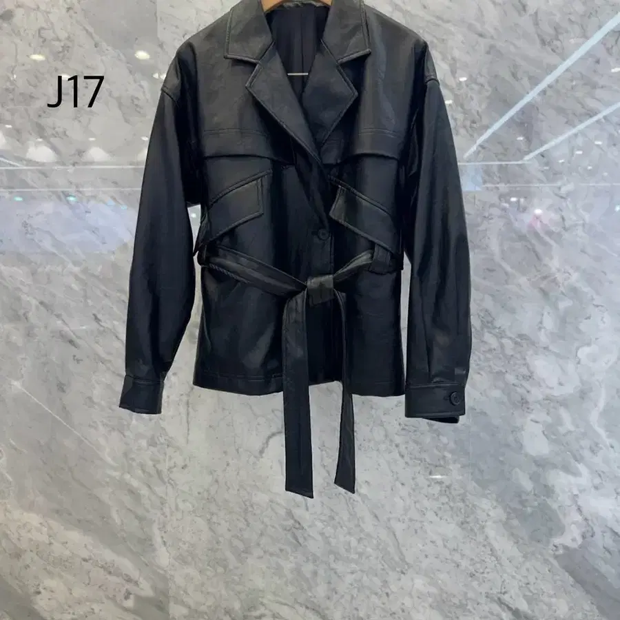 js뉴욕스타일신상 벨트셋트 오버핏 더블 페이크레더 인조가죽 자켓