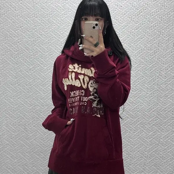 후아유 캐주얼 빈티지 버건디 후드티 XL C14953