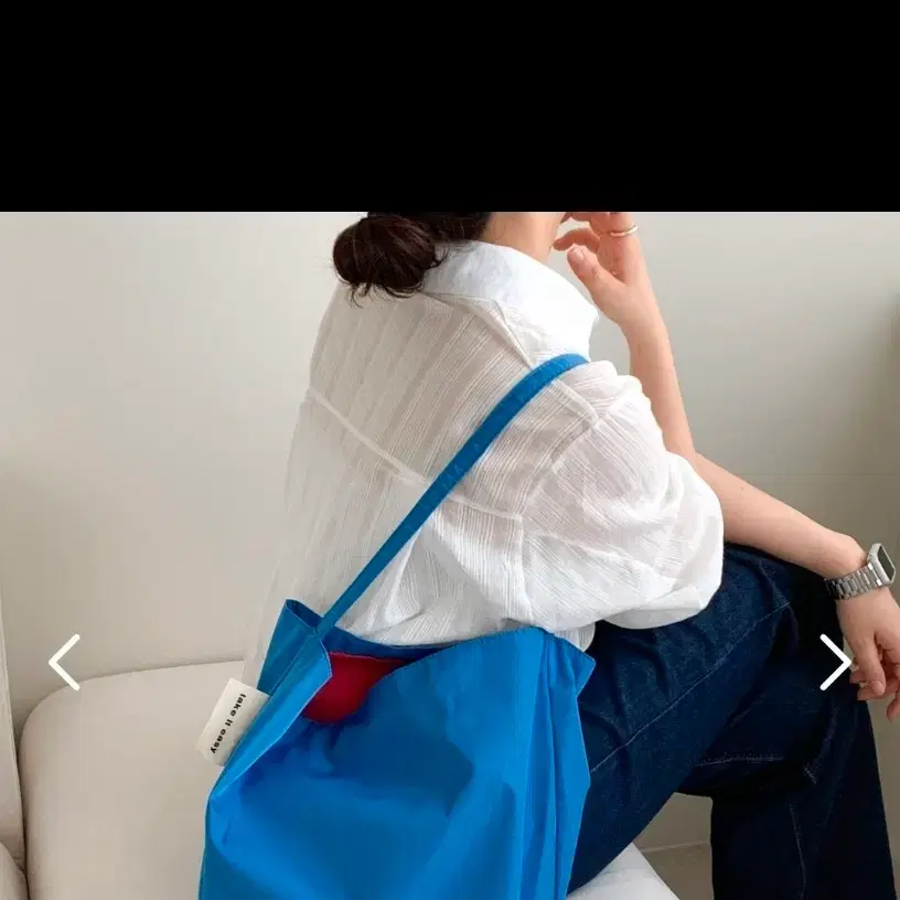 블루 토트백 레드 포켓 추가