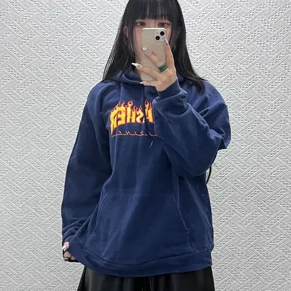 트레셔 스트릿 펑크 불꽃로고 약기모 후드티 L C14958