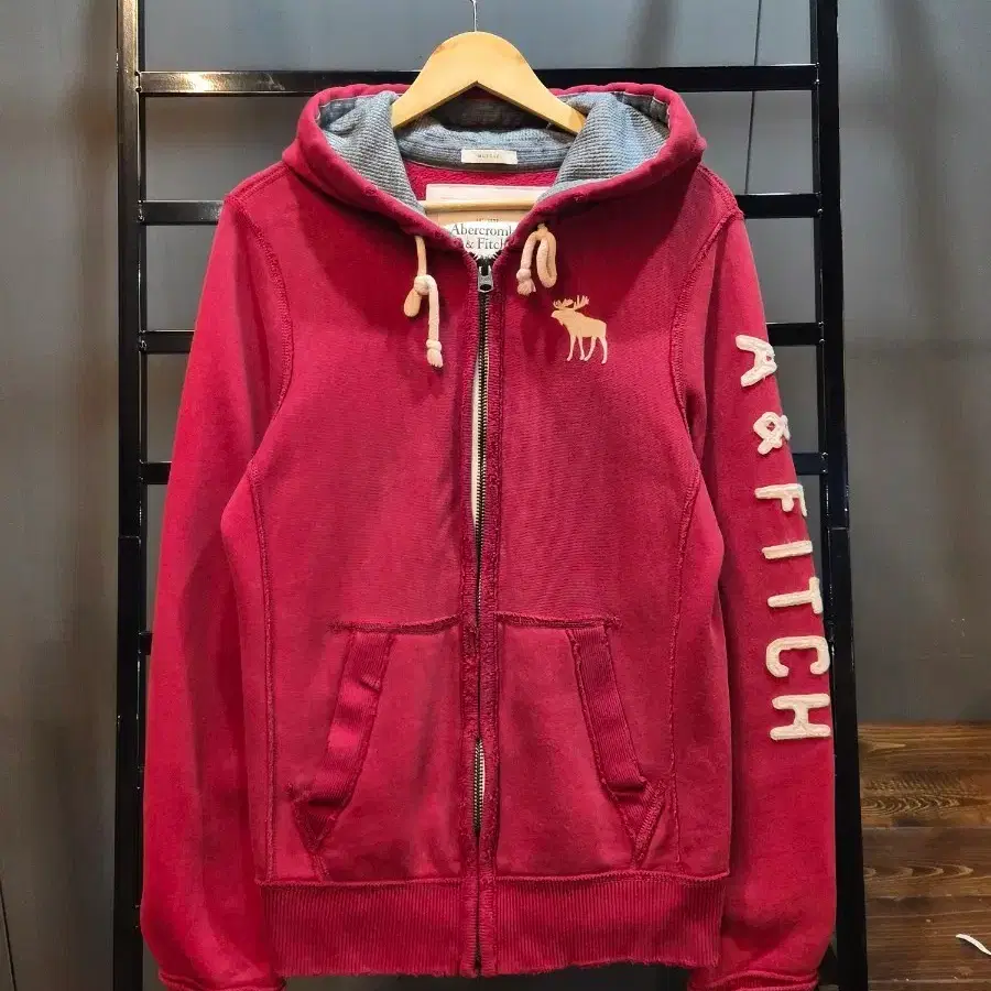 [S] 아베크롬비 ABERCROMBIE & FITCH 머슬핏 무스 로고 기모 후드집업 4.5
