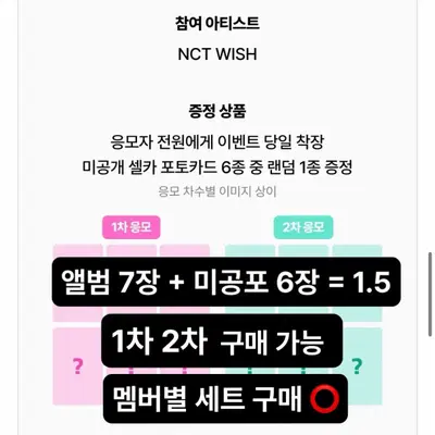 (세트 1.5) 엔시티위시 NCTWISH 아이스파이 I SPY 디지팩 미공포 1차 2차 응모 양도