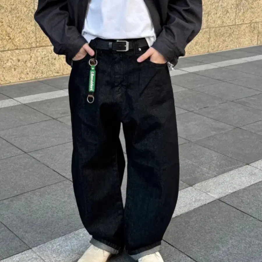커브드 와이드 생지 데님 팬츠