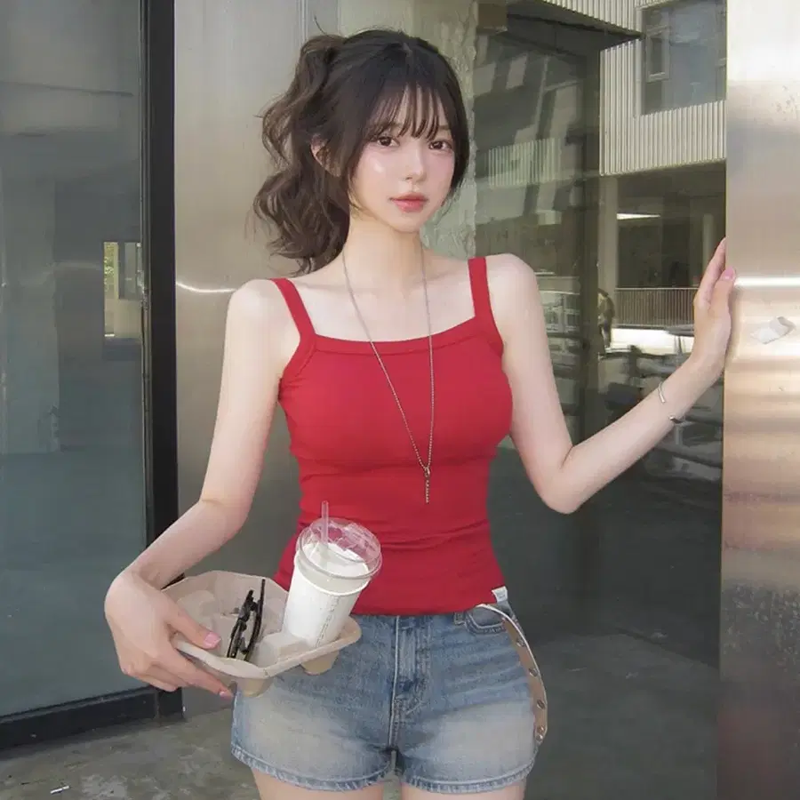 [새상품] holly 자체제작 말랑 골지 나시 레드