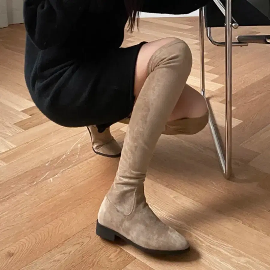 사뿐 스웨이드 스판 니하이부츠
